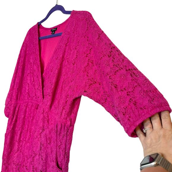 Torrid Pink Lace knee length short sleeve dress with pockets Size 0 or Large - Picture 3 of 10